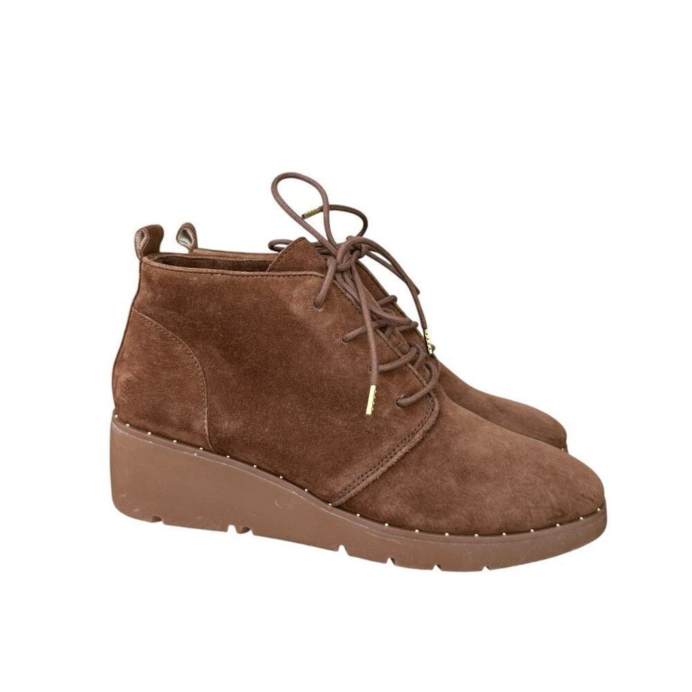 Steven Natural Comfort Brown Suede Boot Lace Up Rubber Wedge size 8